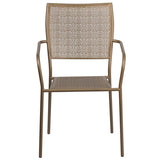 Commercial Grade Gold Indoor-Outdoor Steel Patio Arm Chair with Square Back