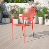 Commercial Grade Coral Indoor-Outdoor Steel Patio Arm Chair with Square Back by Office Chairs PLUS