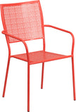 Commercial Grade Coral Indoor-Outdoor Steel Patio Arm Chair with Square Back