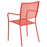 Commercial Grade Coral Indoor-Outdoor Steel Patio Arm Chair with Square Back