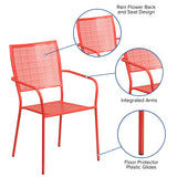 Commercial Grade Coral Indoor-Outdoor Steel Patio Arm Chair with Square Back