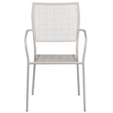 Commercial Grade Light Gray Indoor-Outdoor Steel Patio Arm Chair with Square Back