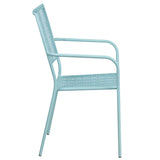 Commercial Grade Sky Blue Indoor-Outdoor Steel Patio Arm Chair with Square Back