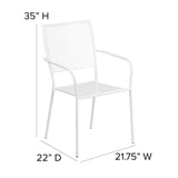 Commercial Grade White Indoor-Outdoor Steel Patio Arm Chair with Square Back