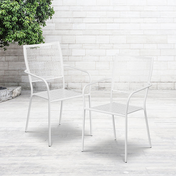 Commercial Grade White Indoor-Outdoor Steel Patio Arm Chair with Square Back by Office Chairs PLUS
