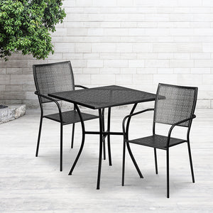 Commercial Grade 28" Square Black Indoor-Outdoor Steel Patio Table Set with 2 Square Back Chairs by Office Chairs PLUS