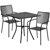 Commercial Grade 28" Square Black Indoor-Outdoor Steel Patio Table Set with 2 Square Back Chairs