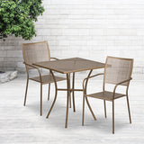 Commercial Grade 28" Square Gold Indoor-Outdoor Steel Patio Table Set with 2 Square Back Chairs by Office Chairs PLUS