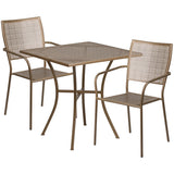 Commercial Grade 28" Square Gold Indoor-Outdoor Steel Patio Table Set with 2 Square Back Chairs