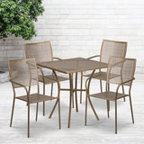 Commercial Grade 28" Square Gold Indoor-Outdoor Steel Patio Table Set with 4 Square Back Chairs by Office Chairs PLUS