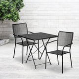 Commercial Grade 28" Square Black Indoor-Outdoor Steel Folding Patio Table Set with 2 Square Back Chairs by Office Chairs PLUS