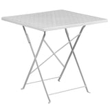 Commercial Grade 28" Square White Indoor-Outdoor Steel Folding Patio Table Set with 2 Square Back Chairs