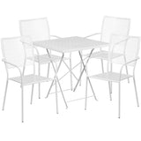 Commercial Grade 28" Square White Indoor-Outdoor Steel Folding Patio Table Set with 4 Square Back Chairs
