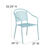 Commercial Grade Sky Blue Indoor-Outdoor Steel Patio Arm Chair with Round Back