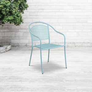 Commercial Grade Sky Blue Indoor-Outdoor Steel Patio Arm Chair with Round Back by Office Chairs PLUS