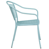 Commercial Grade Sky Blue Indoor-Outdoor Steel Patio Arm Chair with Round Back