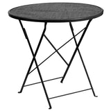 Commercial Grade 30" Round Black Indoor-Outdoor Steel Folding Patio Table Set with 2 Square Back Chairs