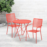 Commercial Grade 30" Round Coral Indoor-Outdoor Steel Folding Patio Table Set with 2 Square Back Chairs by Office Chairs PLUS