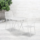 Commercial Grade 30" Round White Indoor-Outdoor Steel Folding Patio Table Set with 2 Square Back Chairs by Office Chairs PLUS