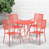 Commercial Grade 30" Round Coral Indoor-Outdoor Steel Folding Patio Table Set with 4 Square Back Chairs by Office Chairs PLUS