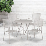 Commercial Grade 30" Round Light Gray Indoor-Outdoor Steel Folding Patio Table Set with 4 Square Back Chairs by Office Chairs PLUS