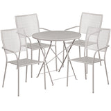 Commercial Grade 30" Round Light Gray Indoor-Outdoor Steel Folding Patio Table Set with 4 Square Back Chairs