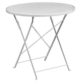 Commercial Grade 30" Round White Indoor-Outdoor Steel Folding Patio Table Set with 4 Square Back Chairs
