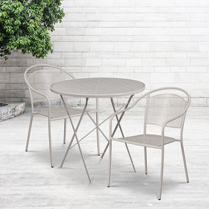 Commercial Grade 30" Round Light Gray Indoor-Outdoor Steel Folding Patio Table Set with 2 Round Back Chairs by Office Chairs PLUS