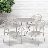 Commercial Grade 30" Round Light Gray Indoor-Outdoor Steel Folding Patio Table Set with 4 Round Back Chairs by Office Chairs PLUS
