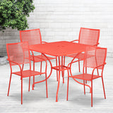 Commercial Grade 35.5" Square Coral Indoor-Outdoor Steel Patio Table Set with 4 Square Back Chairs by Office Chairs PLUS