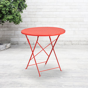 Commercial Grade 30" Round Coral Indoor-Outdoor Steel Folding Patio Table by Office Chairs PLUS
