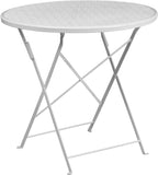 Commercial Grade 30" Round White Indoor-Outdoor Steel Folding Patio Table