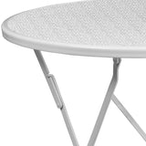 Commercial Grade 30" Round White Indoor-Outdoor Steel Folding Patio Table