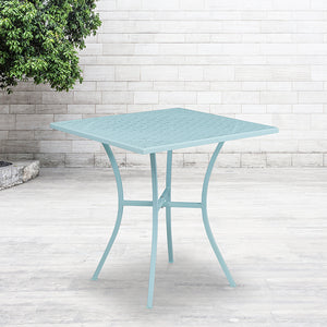 Commercial Grade 28" Square Sky Blue Indoor-Outdoor Steel Patio Table by Office Chairs PLUS