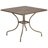 Commercial Grade 35.5" Square Gold Indoor-Outdoor Steel Patio Table with Umbrella Hole