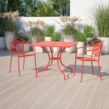 Commercial Grade 35.5" Square Coral Indoor-Outdoor Steel Patio Table with Umbrella Hole by Office Chairs PLUS
