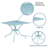 Commercial Grade 35.5" Square Sky Blue Indoor-Outdoor Steel Patio Table with Umbrella Hole
