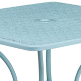 Commercial Grade 35.5" Square Sky Blue Indoor-Outdoor Steel Patio Table with Umbrella Hole