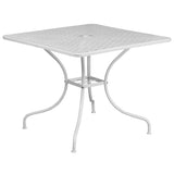 Commercial Grade 35.5" Square White Indoor-Outdoor Steel Patio Table with Umbrella Hole