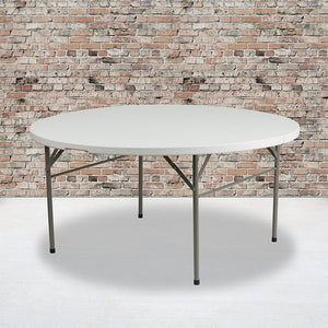 5-Foot Round Bi-Fold White Plastic Folding Table with Carrying Handle by Office Chairs PLUS