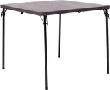 2.83-Foot Square Bi-Fold Brown Wood Grain Plastic Folding Table with Carrying Handle