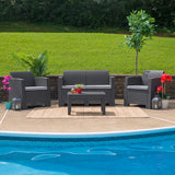 4 Piece Outdoor Faux Rattan Chair, Loveseat and Table Set in Dark Gray by Office Chairs PLUS