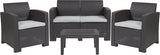 4 Piece Outdoor Faux Rattan Chair, Loveseat and Table Set in Dark Gray