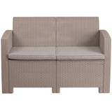 Light Gray Faux Rattan Loveseat with All-Weather Light Gray Cushions