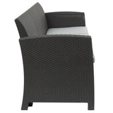 Dark Gray Faux Rattan Sofa with All-Weather Light Gray Cushions