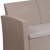 Light Gray Faux Rattan Sofa with All-Weather Light Gray Cushions
