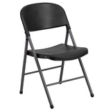 HERCULES Series 330 lb. Capacity Black Plastic Folding Chair with Charcoal Frame