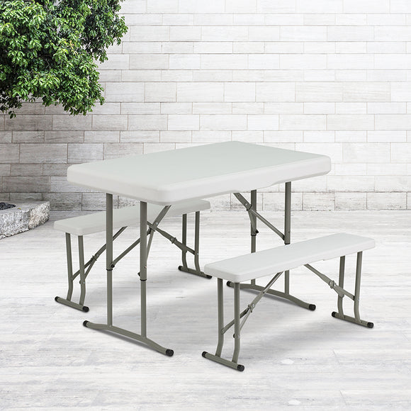 3 Piece Portable Plastic Folding Bench and Table Set by Office Chairs PLUS