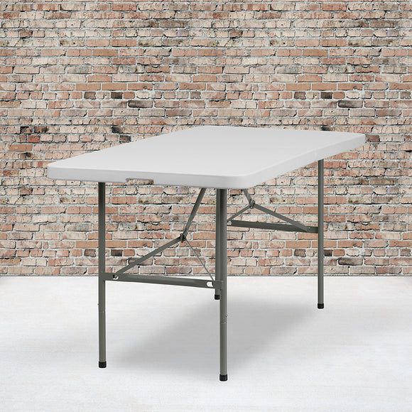 5-Foot Bi-Fold Granite White Plastic Folding Table by Office Chairs PLUS