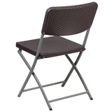 HERCULES Series Brown Rattan Plastic Folding Chair with Gray Frame